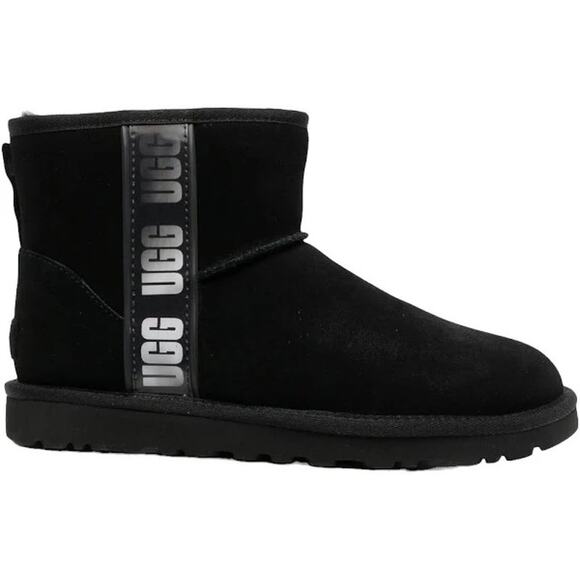 UGG Classic Mini New $150 Suede Ankle Boots Side Logo II Fall Winter Black Siz 6 - Picture 1 of 9